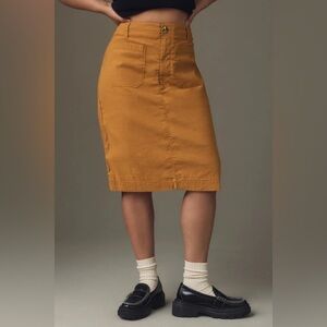 Anthropologie Maeve Colette Utility Midi Skirt Mustard Size M